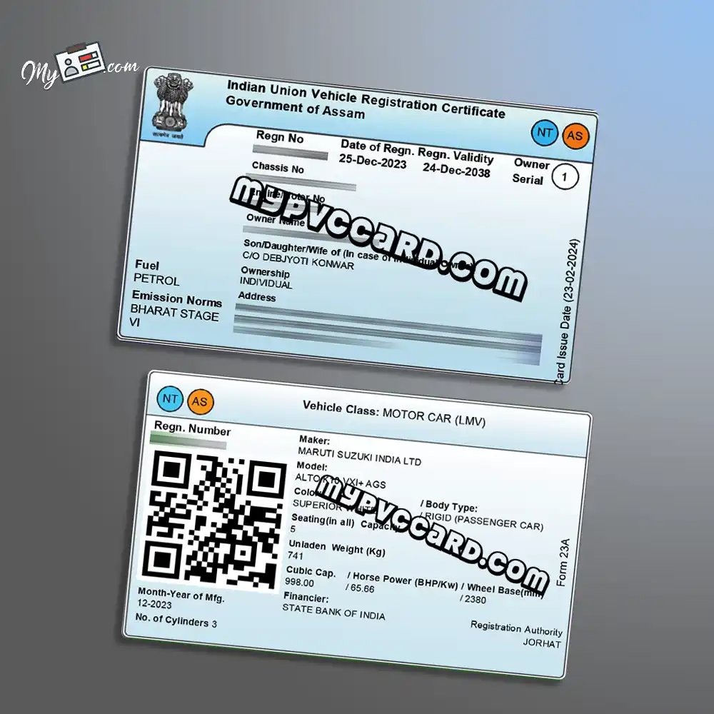 assam vehicle registration card front and back