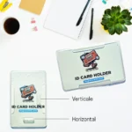 Transparent ID card holder with vertical and horizontal hook